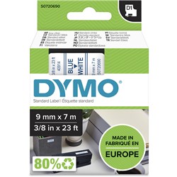 DYMO D1 LABEL CASSETTE TAPE 9MMX7M BLUE ON WHITE