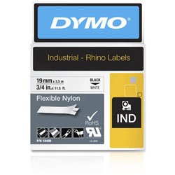 DYMO 18489 RHINO INDUSTRIAL LABELS 19MMX3.5M NYLON BLACK ON WHITE