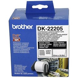 BROTHER DK-22205 LABEL ROLLS 62MMX30.48M BLACK ON WHITE ADHESIVE PAPER