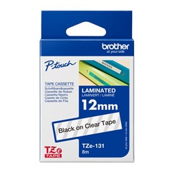 BROTHER TZE-131 P-TOUCH TAPE 12MMX8M BLACK ON CLEAR