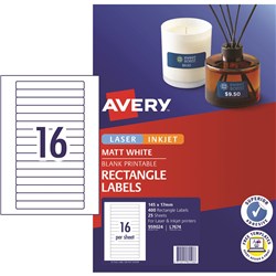 AVERY MULTI-PURPOSE LASER & INKJET LABELS WHITE L7674 145X17MM 16UP 400 LABELS