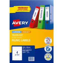 AVERY FILING LASER & INKJET LABELS WHITE L7171 200X60MM 4UP 100 LABELS 25 SHEETS
