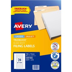 AVERY FILING LASER & INKJET LABELS WHITE L7170 134X11MM 24UP 600 LABELS 25 SHEETS