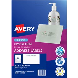 AVERY CRYSTAL CLEAR LASER ADDRESS LABELS WHITE L7560 63.5X38.1MM 21UP 525 LABELS