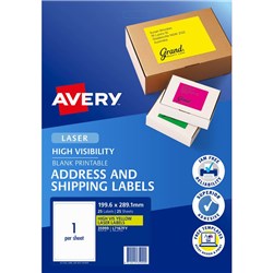 AVERY HIGH VISIBILITY SHIPPING LASER LABELS YELLOW L7163FY 99.1X38.1MM 14UP 350 LABELS