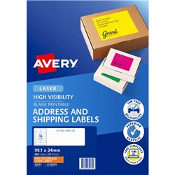 AVERY HIGH VISIBILITY SHIPPING LASER FLUORO ORANGE L7162FO 99.1X34MM 16UP 400 LABELS
