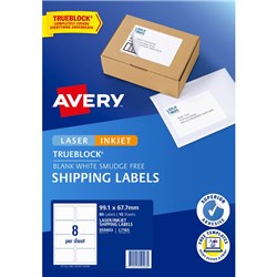 AVERY INTERNET SHIPPING LASER & INKJET LABELS WHITE L7165 99.1 X 67.7MM 8UP 80 LABELS