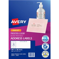 AVERY FROSTED CLEAR INKJET ADDRESS LABELS J8563 99.1X38.1MM 14UP 350 LABELS