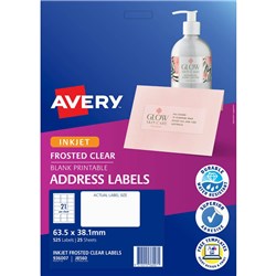 AVERY FROSTED CLEAR INKJET ADDRESS LABELS J8560 63.5X38.1MM 21UP 525 LABELS