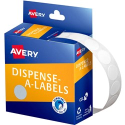 AVERY REMOVABLE DISPENSER LABELS 14MM ROUND WHITE PACK OF 1200