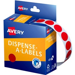 AVERY REMOVABLE DISPENSER LABELS 14MM ROUND RED PACK OF 1050