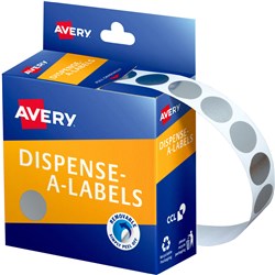 AVERY REMOVABLE DISPENSER LABELS 14MM ROUND SILVER PACK OF 500