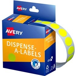 AVERY REMOVABLE DISPENSER LABELS 14MM ROUND FLUORO YELLOW PACK OF 700