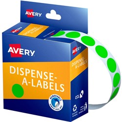 AVERY REMOVABLE DISPENSER LABELS 14MM ROUND FLUORO GREEN PACK OF 700