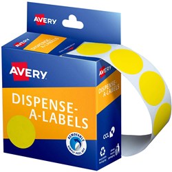 AVERY REMOVABLE DISPENSER LABELS 24MM ROUND YELLOW PACK OF 500