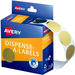 AVERY REMOVABLE DISPENSER LABELS 24MM ROUND GOLD PACK OF 250