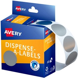 AVERY REMOVABLE DISPENSER LABELS 24MM ROUND SILVER PACK OF 250