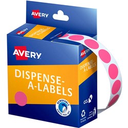 AVERY REMOVABLE DISPENSER LABELS 14MM ROUND PINK PACK OF 1050