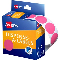 AVERY REMOVABLE DISPENSER LABELS 24MM ROUND PINK PACK OF 500