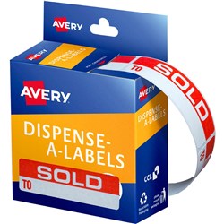 AVERY REMOVABLE DISPENSER LABELS 19X64MM SOLD TO WHITE ON RED PACK OF 125