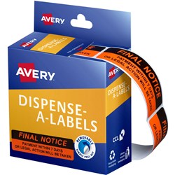 AVERY REMOVABLE DISPENSER LABELS 19X64MM FINAL NOTICE RED PACK OF 125