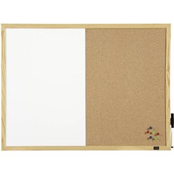 QUARTET COMBINATION WHITEBOARD & CORKBOARD PINE FRAME 900 X 600MM