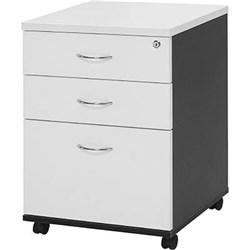 LOGAN MOBILE PEDESTAL 2 DRAWER 1 FILE 476W X 470D X 676MMH WHITE AND IRONSTONE