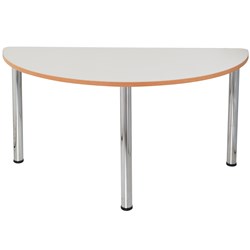SYLEX QUORUM GEOMETRY MEETING TABLE HALF ROUND 1500W X 750D X 740MMH CHROME AND OFF WHITE