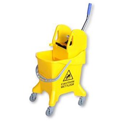 CLEANLINK HEAVY DUTY PLASTIC MOP BUCKET METAL WRINGER 31 LITRES YELLOW