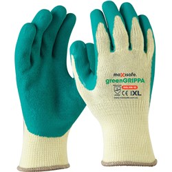 MAXISAFE GREENGRIPPA GLOVES LATEX DIPPED PALM AND KNITTED POLY COTTON 2XL GREEN