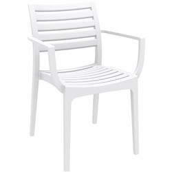 ARTEMIS HOSPITALITY DINING CHAIR WITH ARMS INDOOR OUTDOOR STACKABLE POLYPROPYLENE WHITE