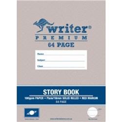 WRITER PREMIUM STORY BOOK 330X240MM 64 PAGE PLAIN & 18MM RULED W MARGIN 100GSM