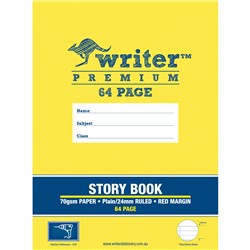 WRITER PREMIUM STORY BOOK 330X240MM 64 PAGE PLAIN & 24MM RULED W MARGIN 100GSM