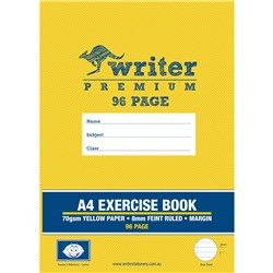 WRITER PREMIUM EXERCISE BOOK A4 8MM 70GSM WITH MARGIN 96 PAGE YELLOW PAPER-LEMON
