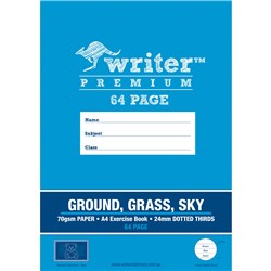 WRITER PREMIUM EXERCISE BOOK GROUND GRASS SKY A4 64 PAGE 24MM DOTTED THIRDS-BEAR