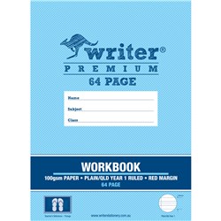 WRITER PREMIUM WORKBOOK 330X245MM 64PG PLAIN 1 SIDE/QLD YEAR 1 RULED THONGS