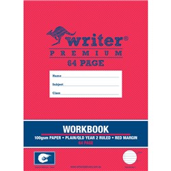 WRITER PREMIUM WORKBOOK 330X245MM 64PG PLAIN 1 SIDE/QLD YEAR 2 RULED PRAWN