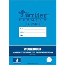 WRITER PREMIUM WORKBOOK 330X245MM 64PG PLAIN + QLD YEAR 3/4 RULED