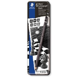 STAEDTLER 100 MARS LUMOGRAPH SKETCHING PENCILS ASSORTED DEGREES BLACK PACK OF 6