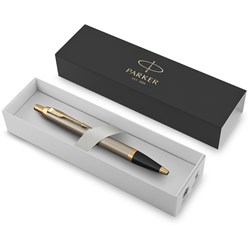 PARKER IM BALLPOINT PEN BRUSHED METAL GOLD TRIM IN GIFTBOX BLUE REFILL