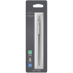 PARKER JOTTER BALLPOINT PEN CHROME TRIM STAINLESS STEEL BLUE REFILL