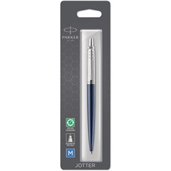 PARKER JOTTER BALLPOINT PEN ROYAL BLUE CHROME TRIM BLUE REFILL
