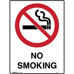 BRADY PROHIBITION SIGN NO SMOKING 450W X 600MMH POLYPROPYLENE WHITE/RED/BLACK