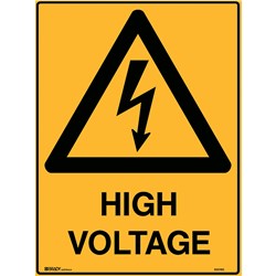 BRADY WARNING SIGN HIGH VOLTAGE 450W X 600MMH POLYPROPYLENE YELLOW AND BLACK