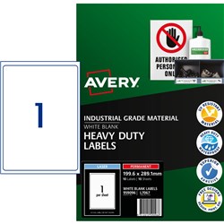 AVERY IDENTIFICATION LASER HEAVY DUTY WHITE L7067 199.6X289.1MM 1UP 10 LABELS