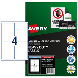 AVERY IDENTIFICATION REMOVABLE HEAVY DUTY LASER WHITE L4774 99.1X139MM 4UP 80 LABELS