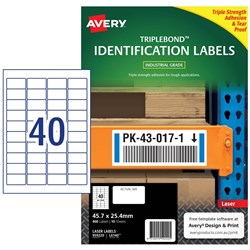 Avery TripleBond Laser Labels Identification White L6140 45.7x25.4mm 40UP 400 Labels
