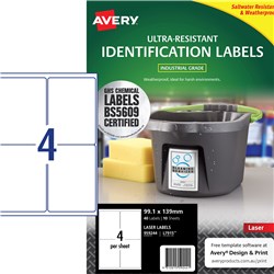 AVERY IDENTIFICATION LASER ULTRA RESISTANT WHITE L7915 99.1X139MM 4UP 40 LABELS