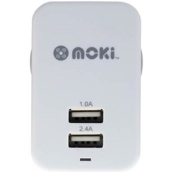 MOKI DUAL USB WALL CHARGER WHITE