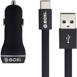MOKI TYPE-C SYNCHARGE 90CM CABLE + CAR CHARGER BLACK